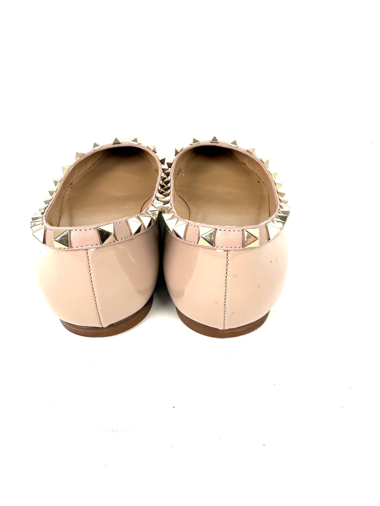 VALENTINO Rockstud Nude Poudre Patent Leather Flats 38, 7.5