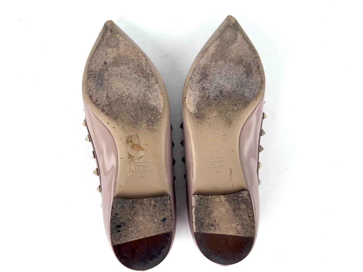 VALENTINO Rockstud Nude Poudre Patent Leather Flats 38, 7.5