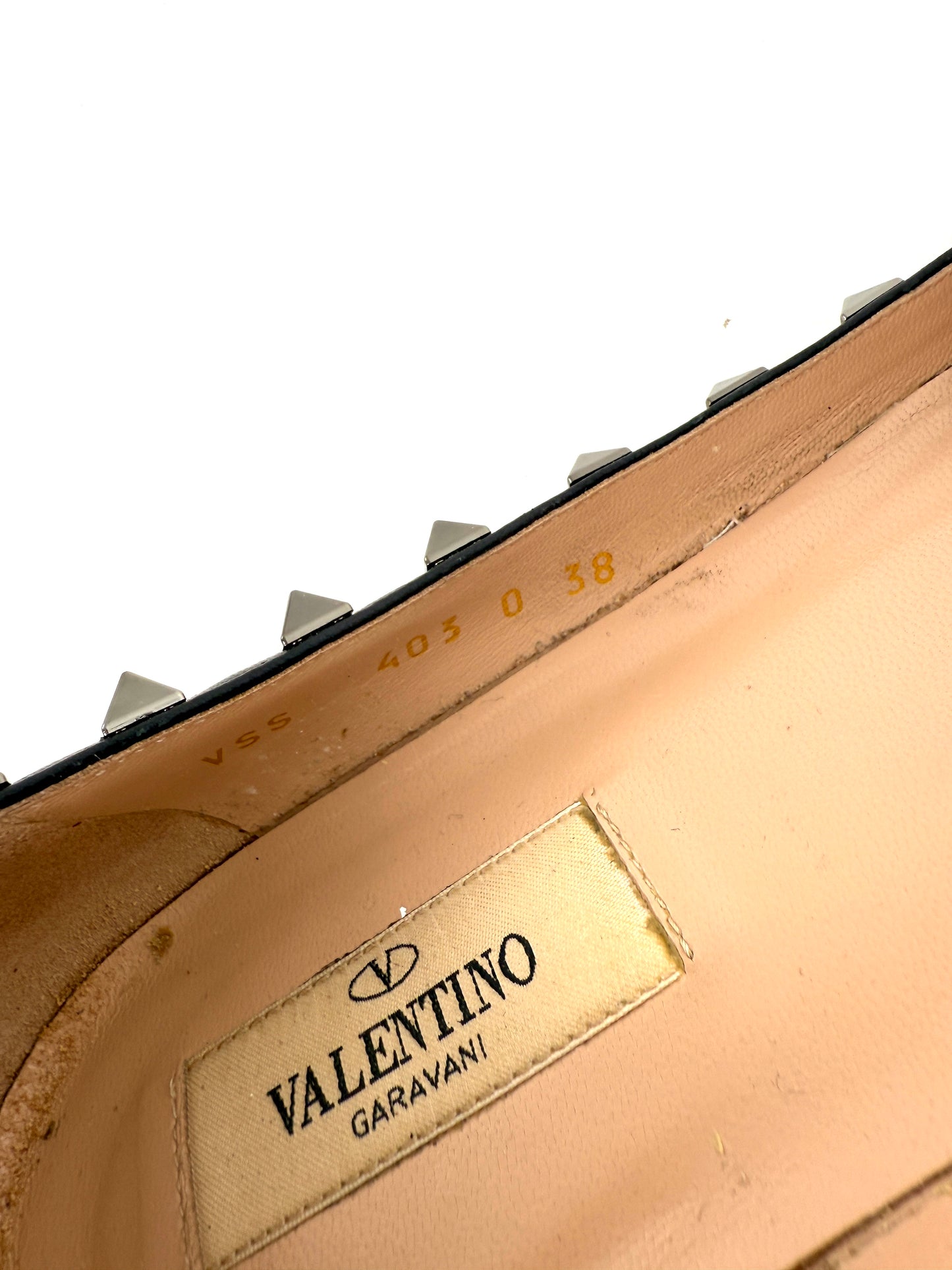 VALENTINO Rockstud Black Snakeskin Leather Flats 38, 7.5