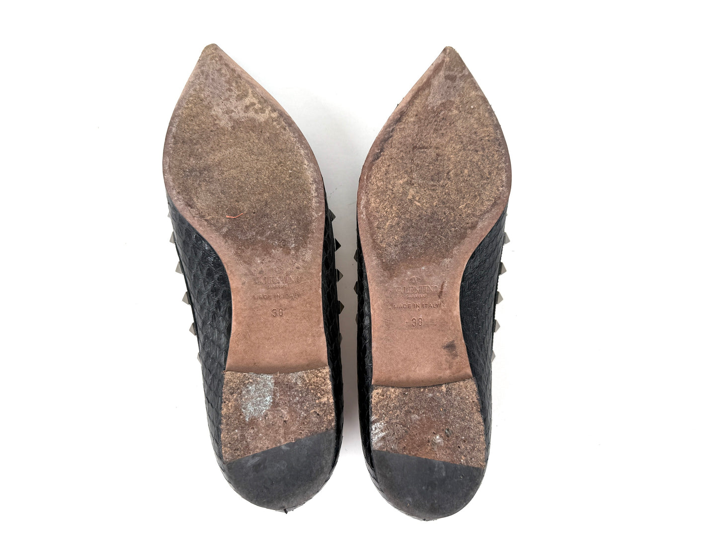 VALENTINO Rockstud Black Snakeskin Leather Flats 38, 7.5