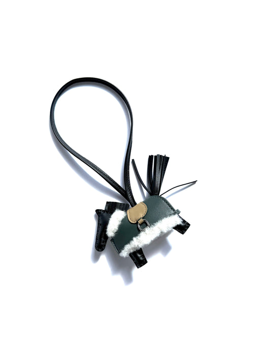 HERMES Rodeo Robeo Plush Charm PM Black Beige Marfa Mangrove Ecru Milo Lambskin and Wool Palladium Hardware New in box