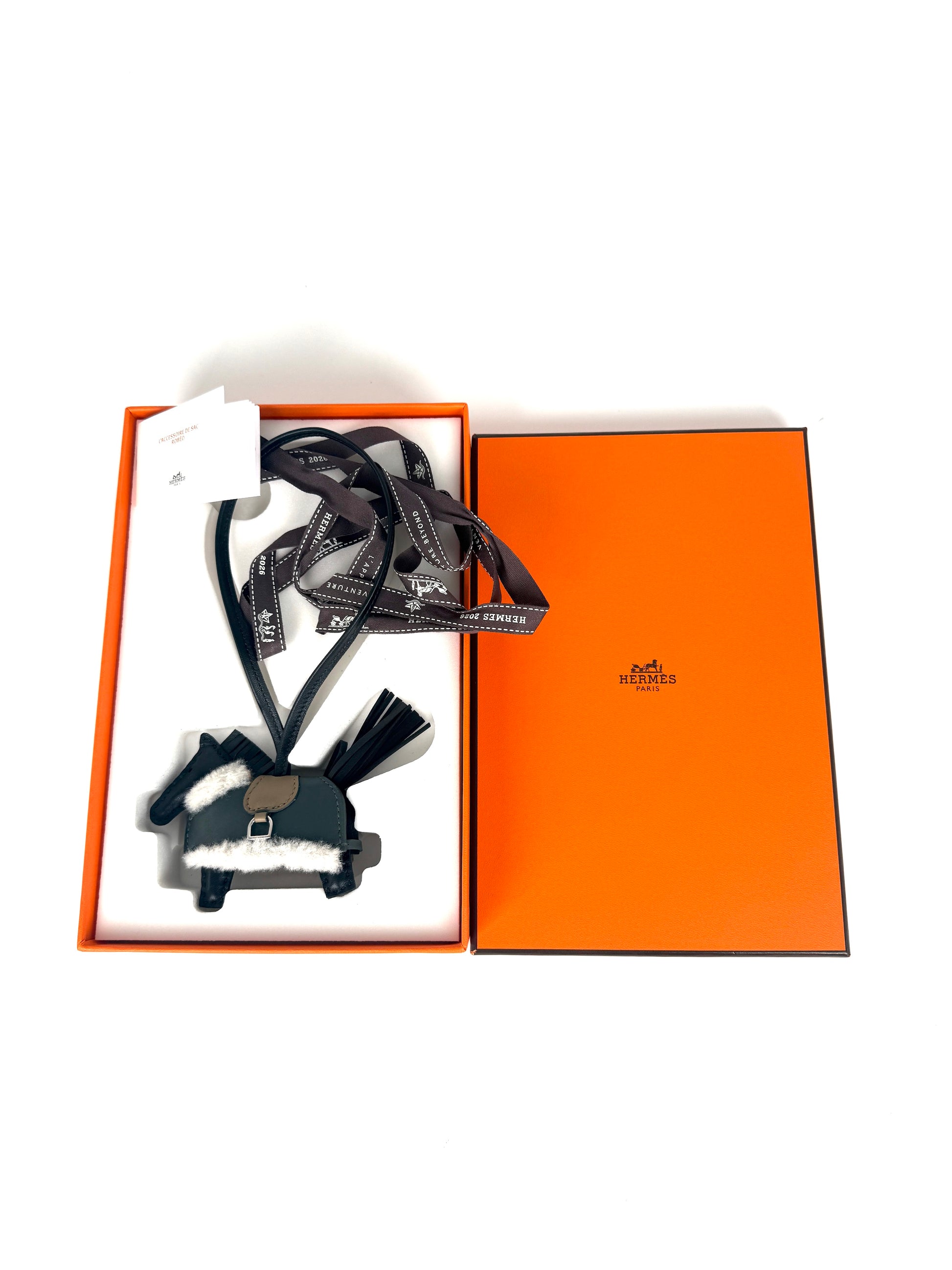 HERMES Rodeo Robeo Plush Charm PM Black Beige Marfa Mangrove Ecru Milo Lambskin and Wool Palladium Hardware New in box