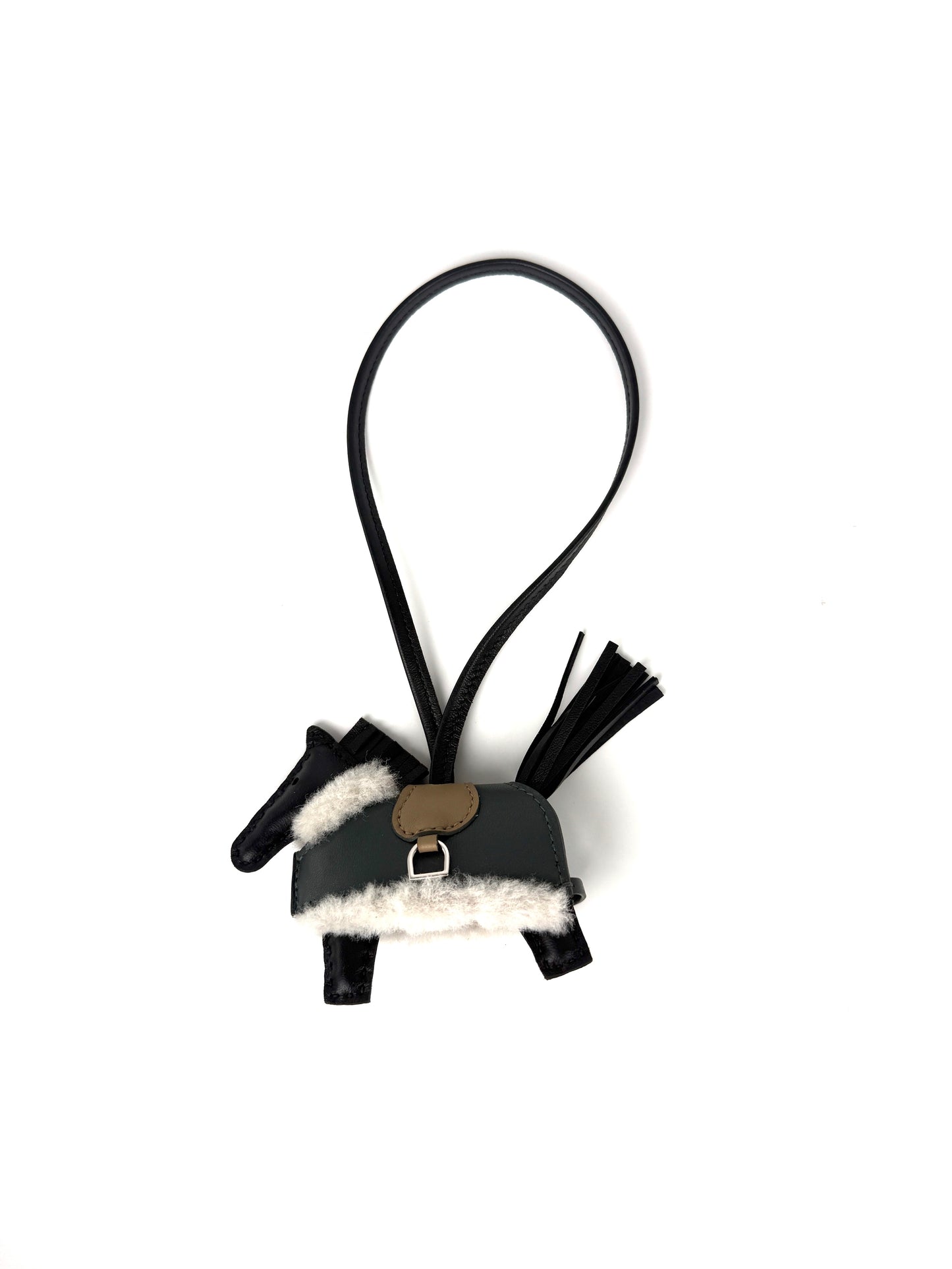 HERMES Rodeo Robeo Plush Charm PM Black Beige Marfa Mangrove Ecru Milo Lambskin and Wool Palladium Hardware New in box