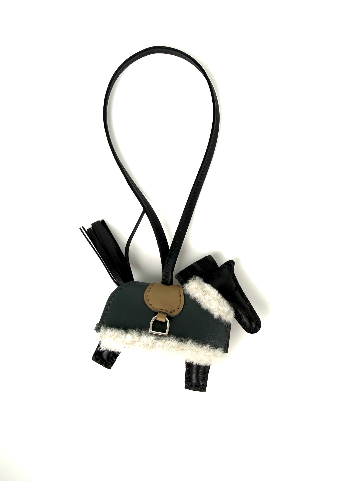 HERMES Rodeo Robeo Plush Charm PM Black Beige Marfa Mangrove Ecru Milo Lambskin and Wool Palladium Hardware New in box