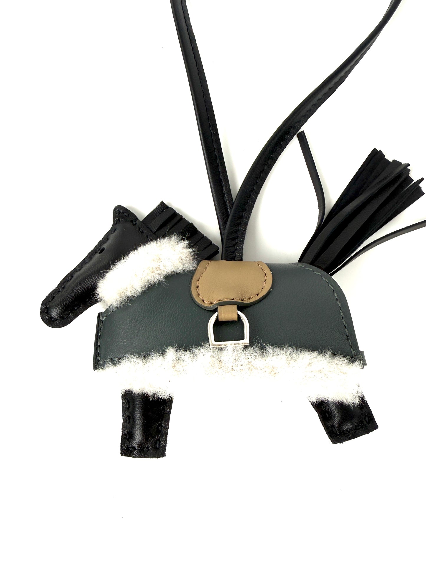 HERMES Rodeo Robeo Plush Charm PM Black Beige Marfa Mangrove Ecru Milo Lambskin and Wool Palladium Hardware New in box