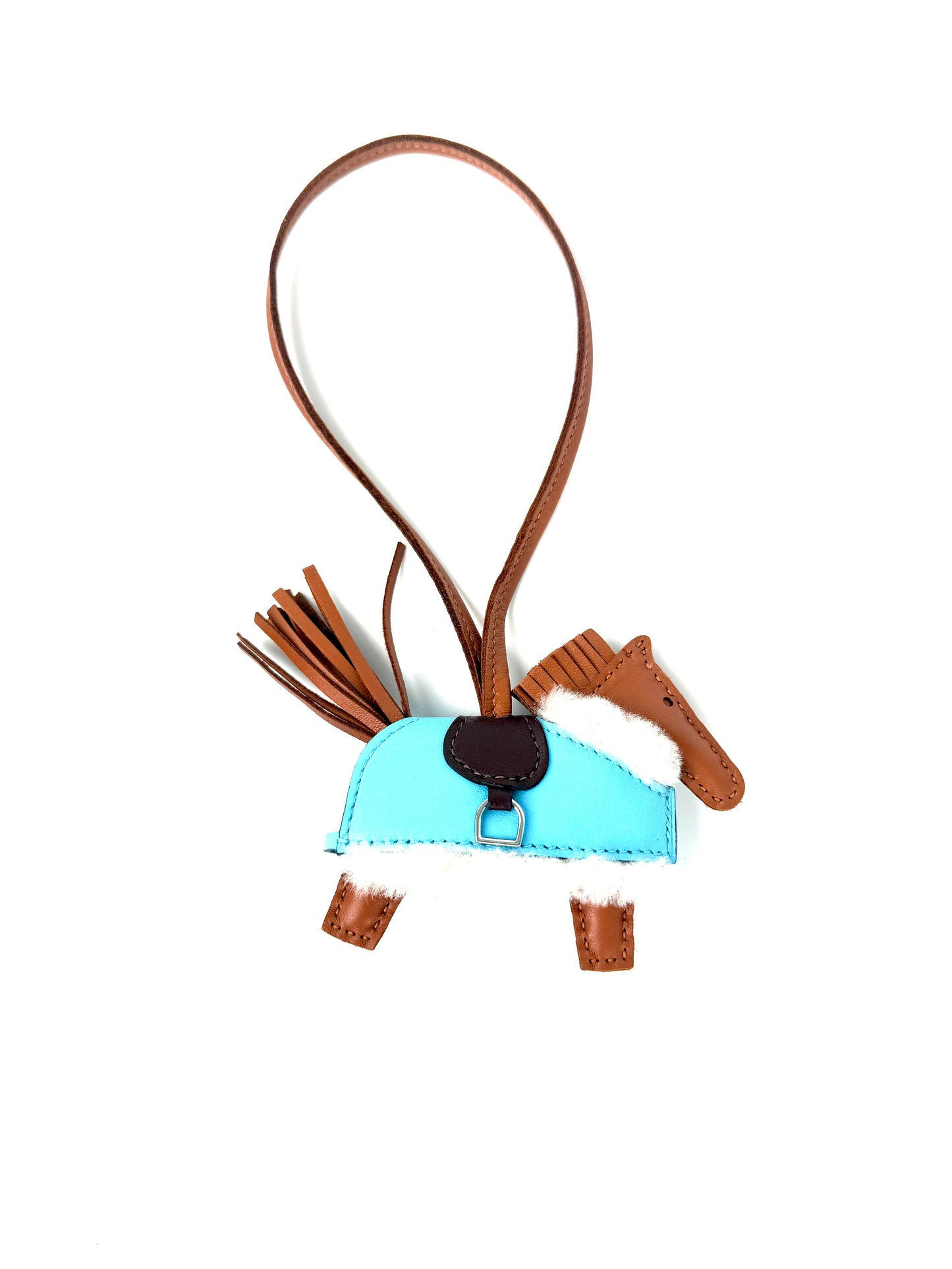 HERMES Rodeo Robeo Plush Charm PM Gold Terre Celeste Ecru  Milo Lambskin and Wool Palladium Hardware New in box