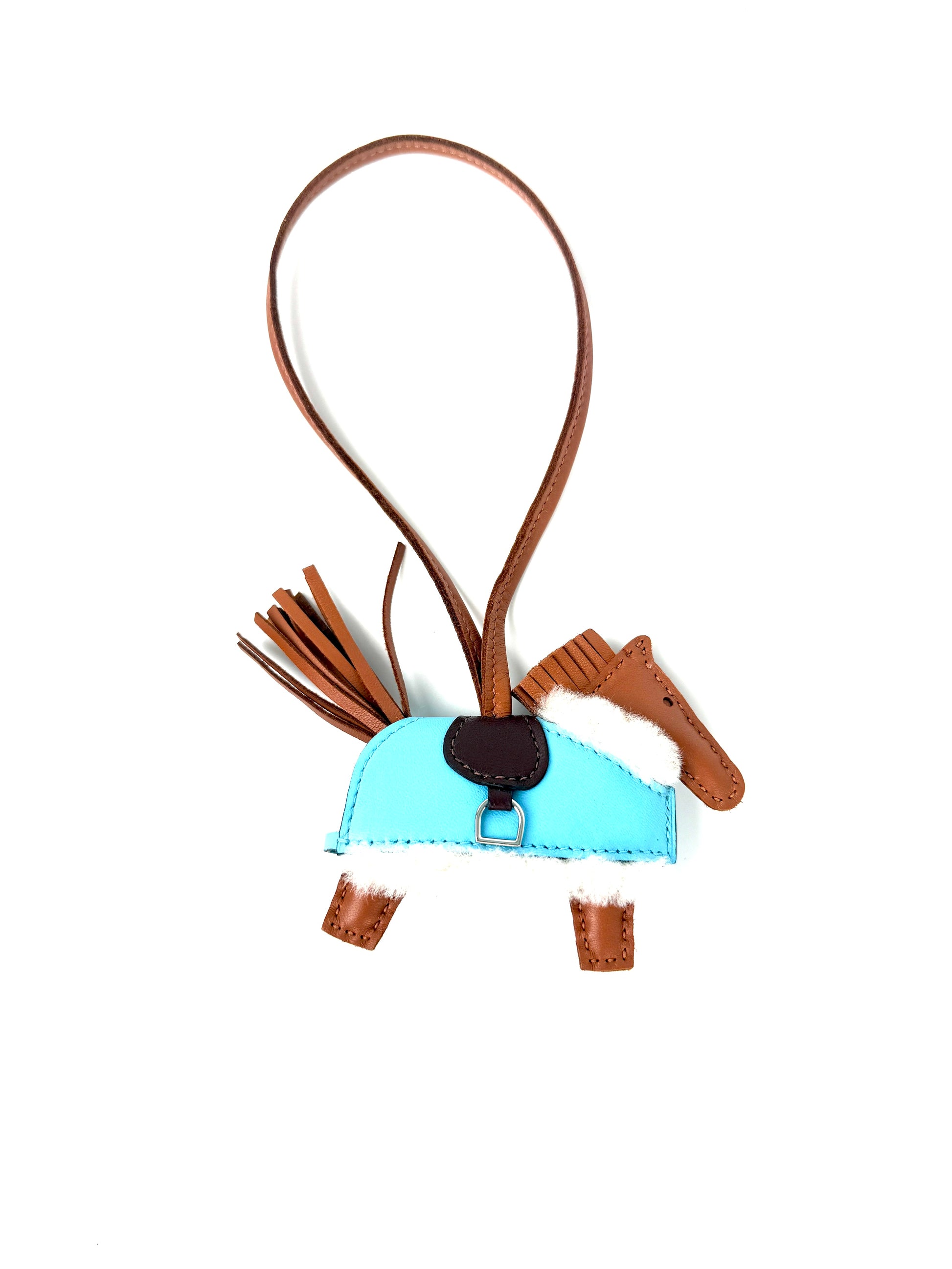 HERMES Rodeo Robeo Plush Charm PM Gold Terre Celeste Ecru  Milo Lambskin and Wool Palladium Hardware New in box