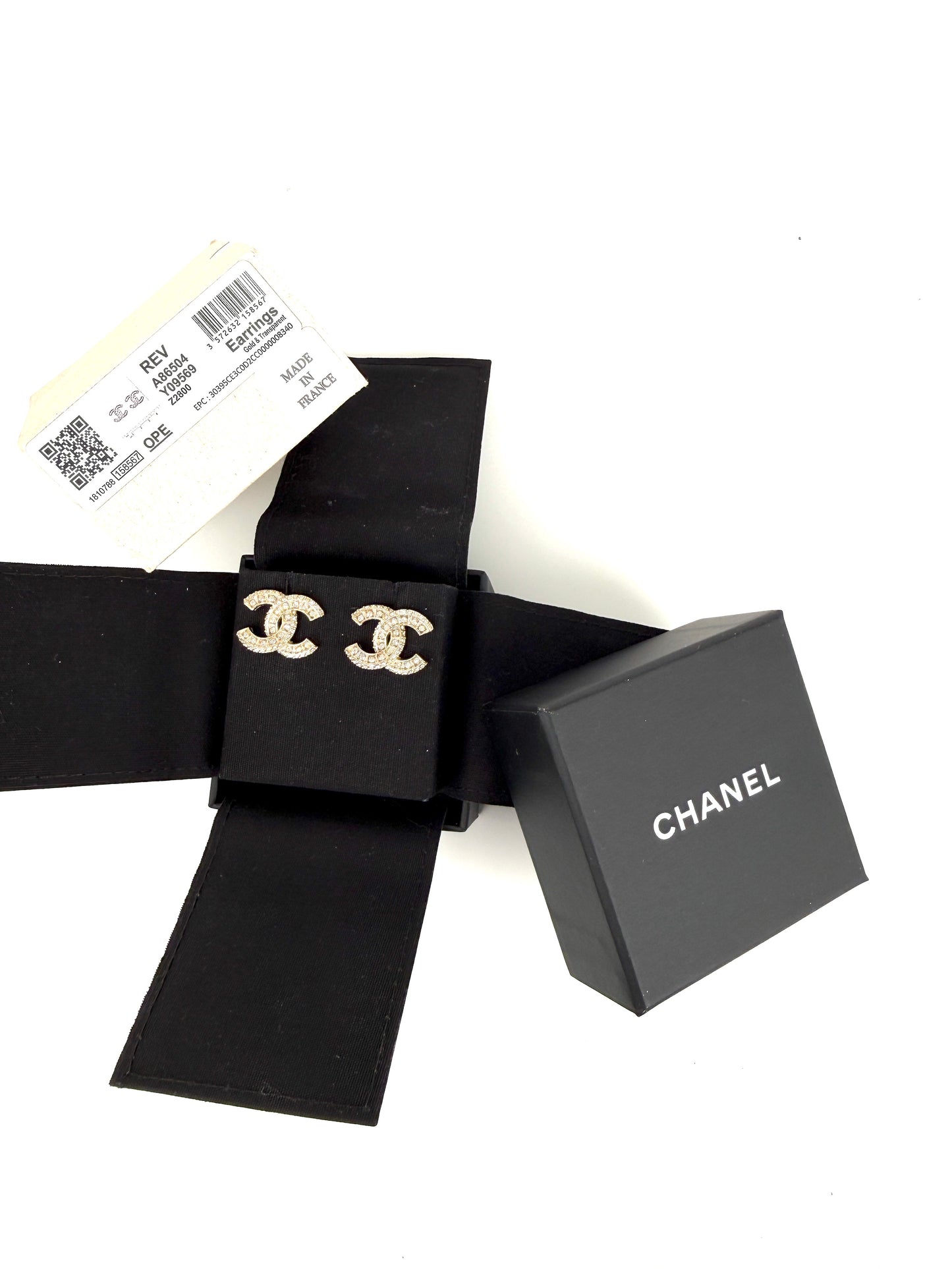 CHANEL CC Stud Light Gold Crystal Rhinestone Earrings