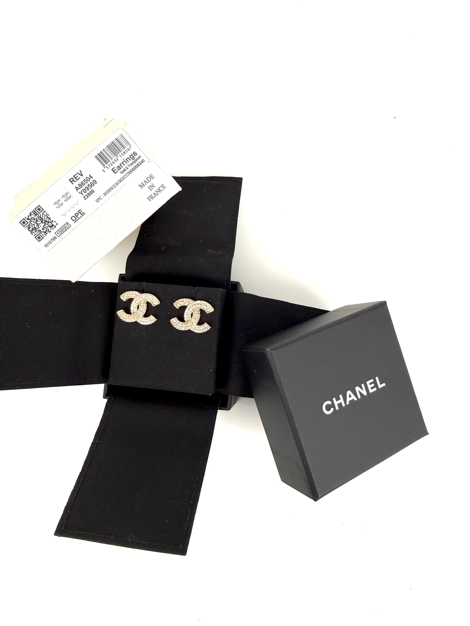 CHANEL CC Stud Light Gold Crystal Rhinestone Earrings