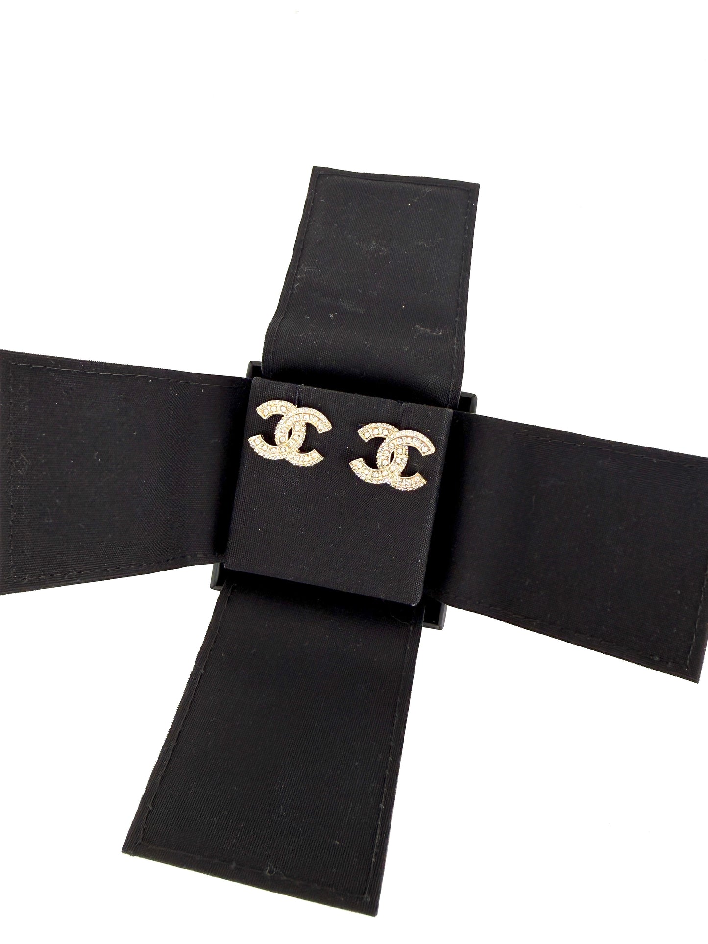 CHANEL CC Stud Light Gold Crystal Rhinestone Earrings