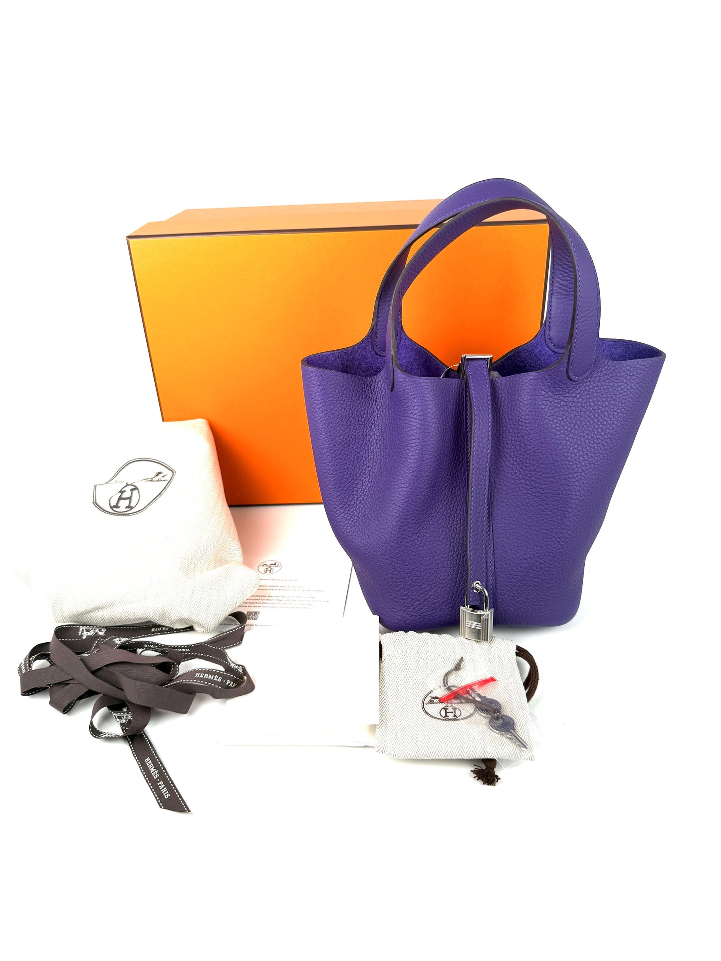 HERMES Picotin Lock 18 PM Purple Taurillon Clemence Satchel Top Handle Bag New with tag