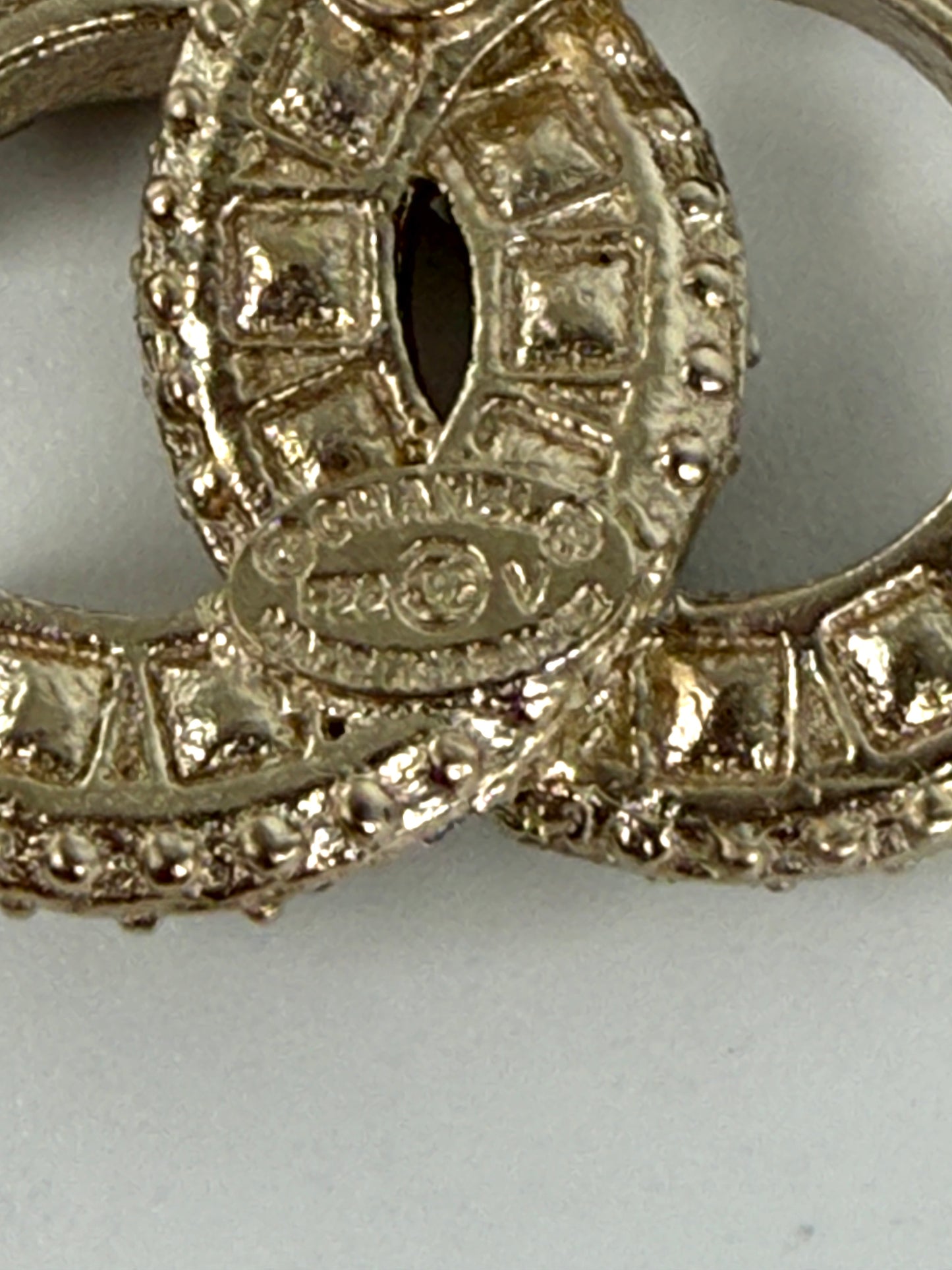 CHANEL CC Stud Light Gold Crystal Rhinestone Earrings