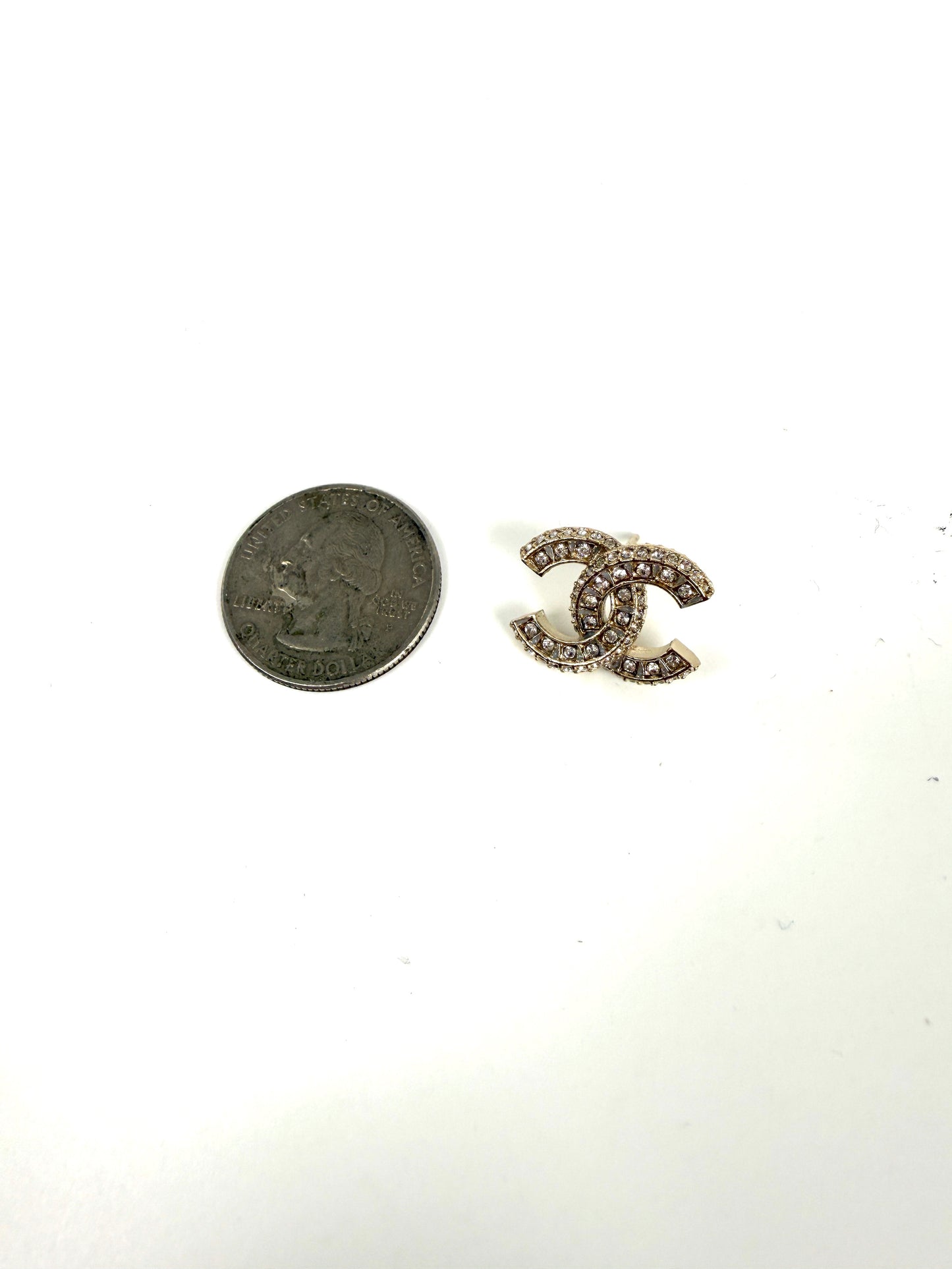 CHANEL CC Stud Light Gold Crystal Rhinestone Earrings