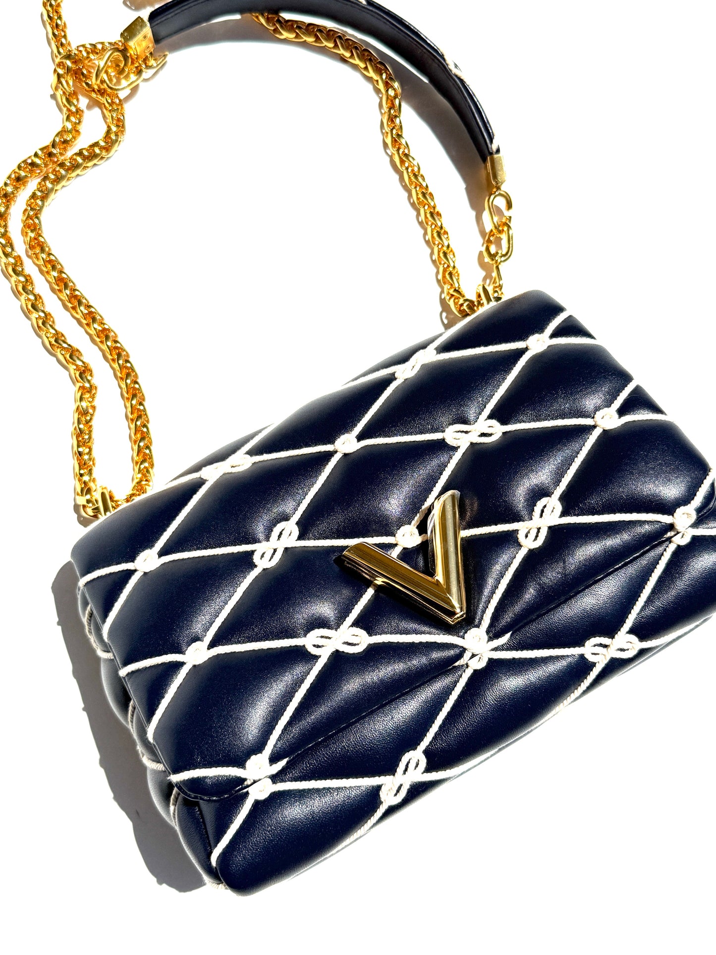 Louis Vuitton GO 14 MM Nautical Padded Leather Embroidered Rope Navy Bag