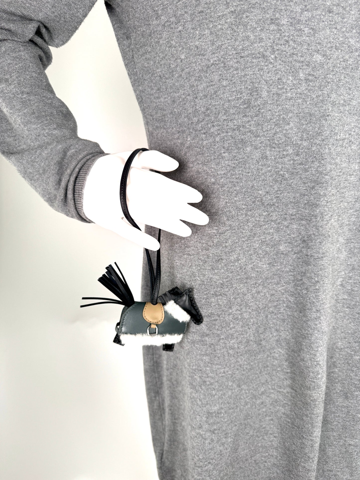 HERMES Rodeo Robeo Plush Charm PM Black Beige Marfa Mangrove Ecru Milo Lambskin and Wool Palladium Hardware New in box