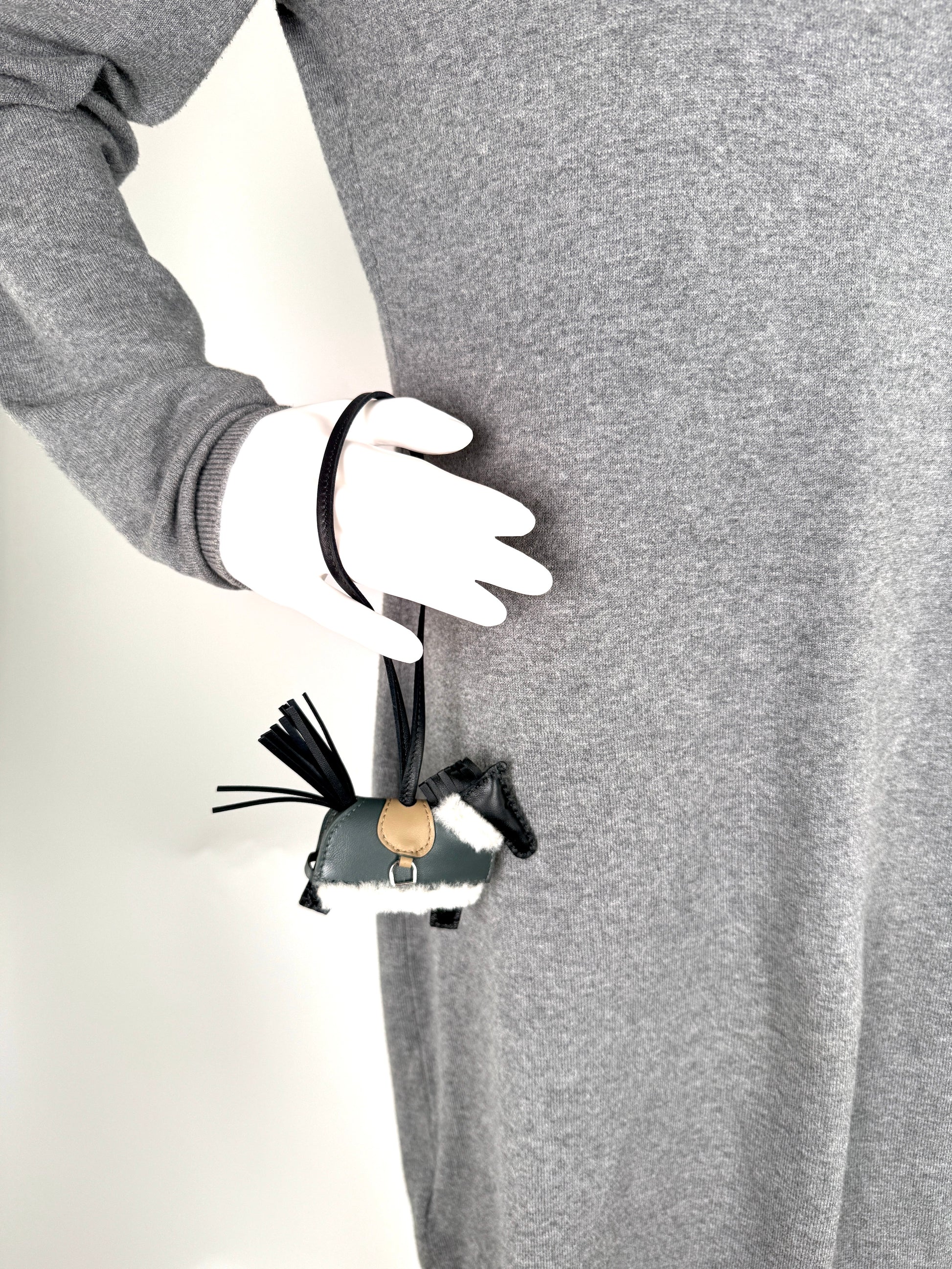 HERMES Rodeo Robeo Plush Charm PM Black Beige Marfa Mangrove Ecru Milo Lambskin and Wool Palladium Hardware New in box