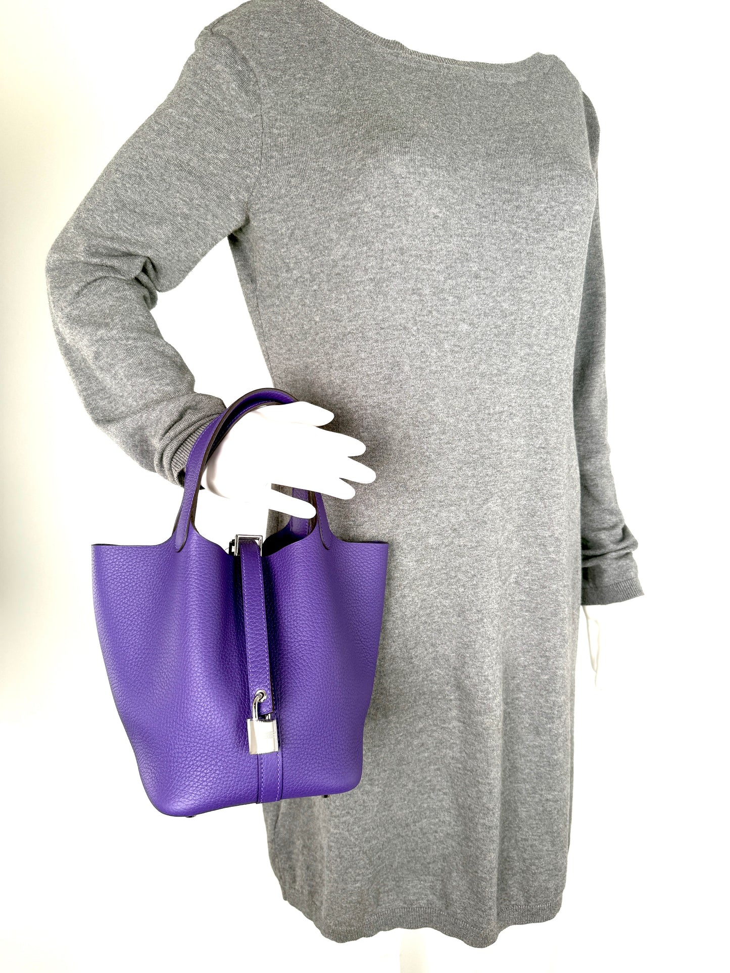 HERMES Picotin Lock 18 PM Purple Taurillon Clemence Satchel Top Handle Bag New with tag