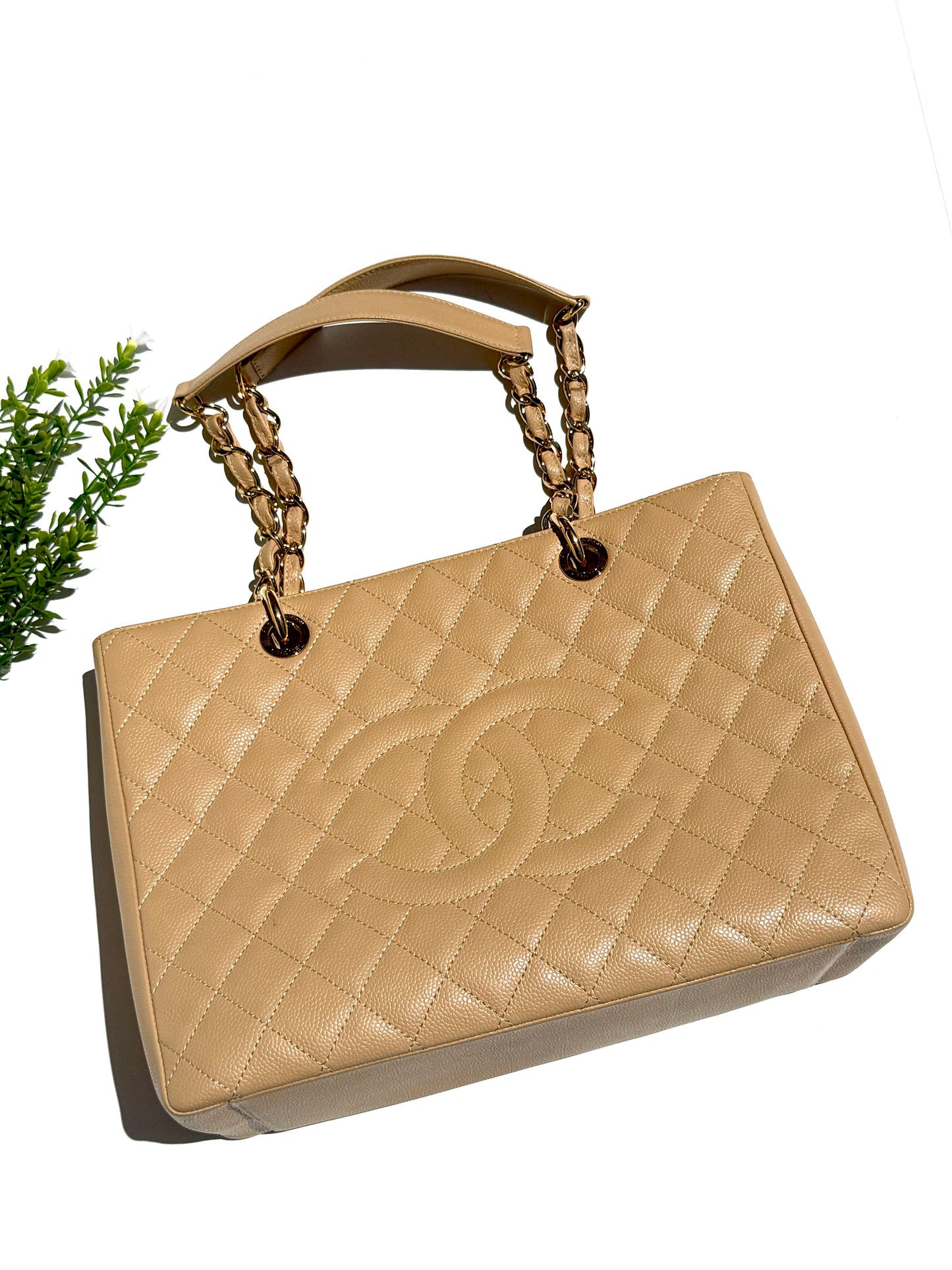 CHANEL GST Beige Clair Quilted Caviar Leather Grand Shopping Tote Bag
