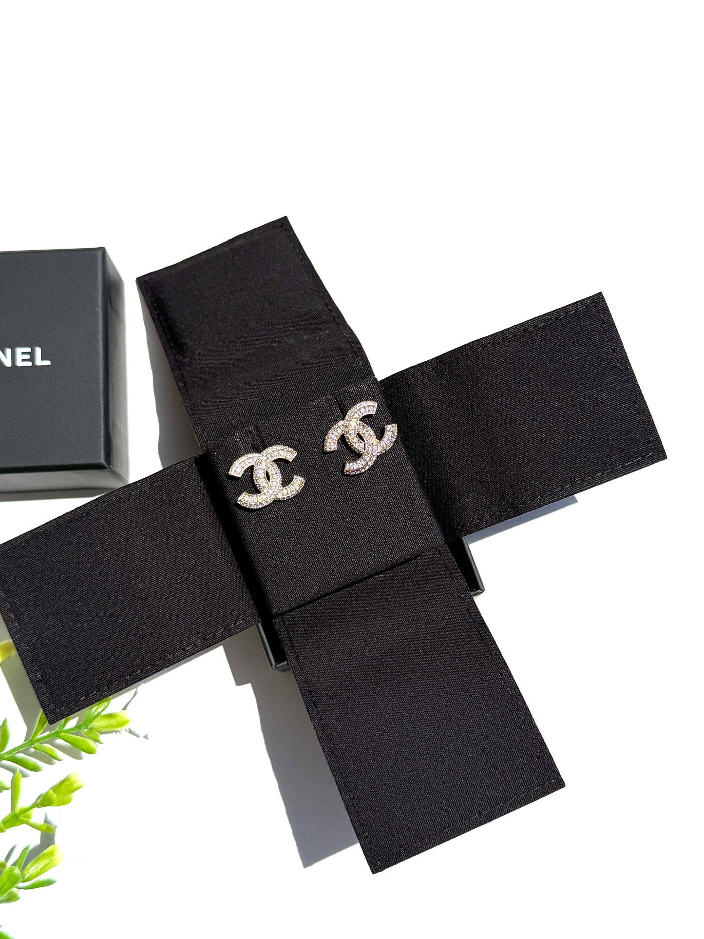 CHANEL CC Stud Light Gold Crystal Rhinestone Earrings