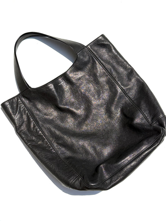 Saint Laurent Maxi North South Vertical Hobo Black Grained Leather Tote Bag