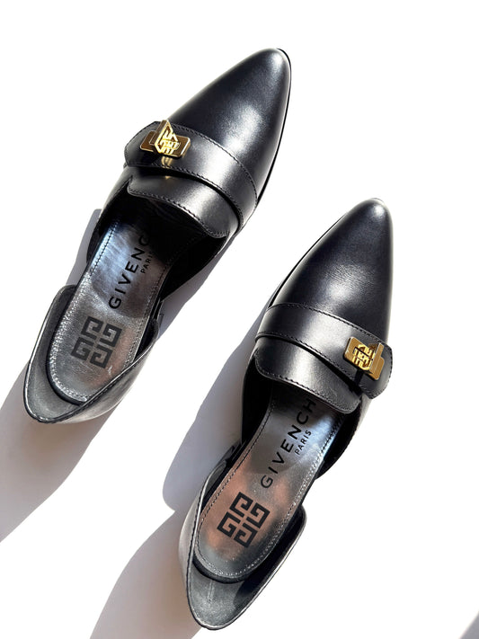New Givenchy Black Eden D’Orsay Loafer Flats 37.5, 7.5