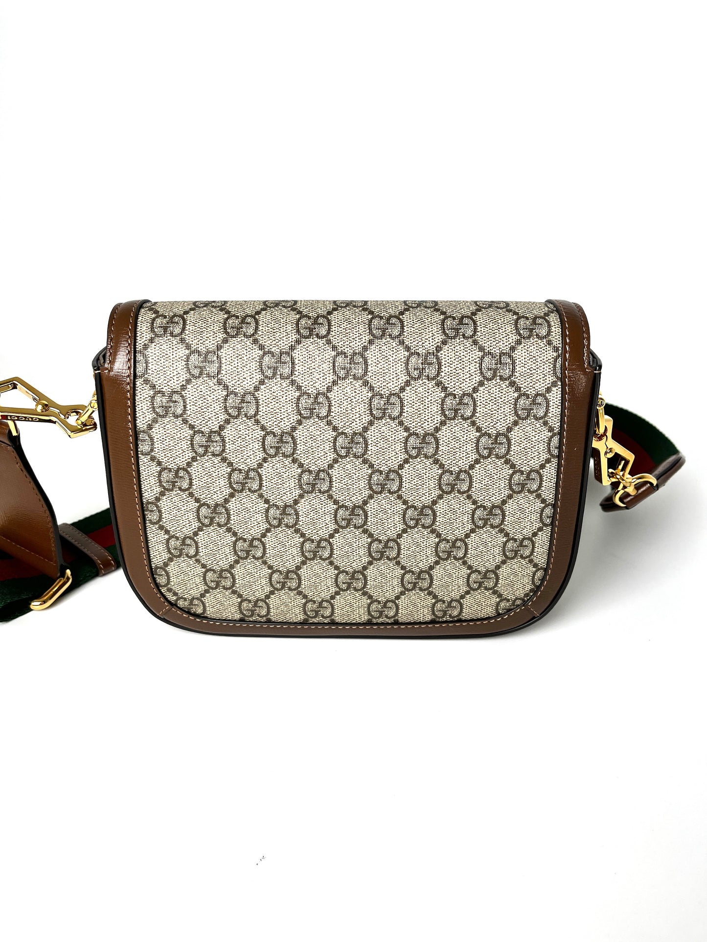 GUCCI Mini GG Supreme 1955 Horsebit Monogram Web Strap  Crossbody Shoulder Bag 