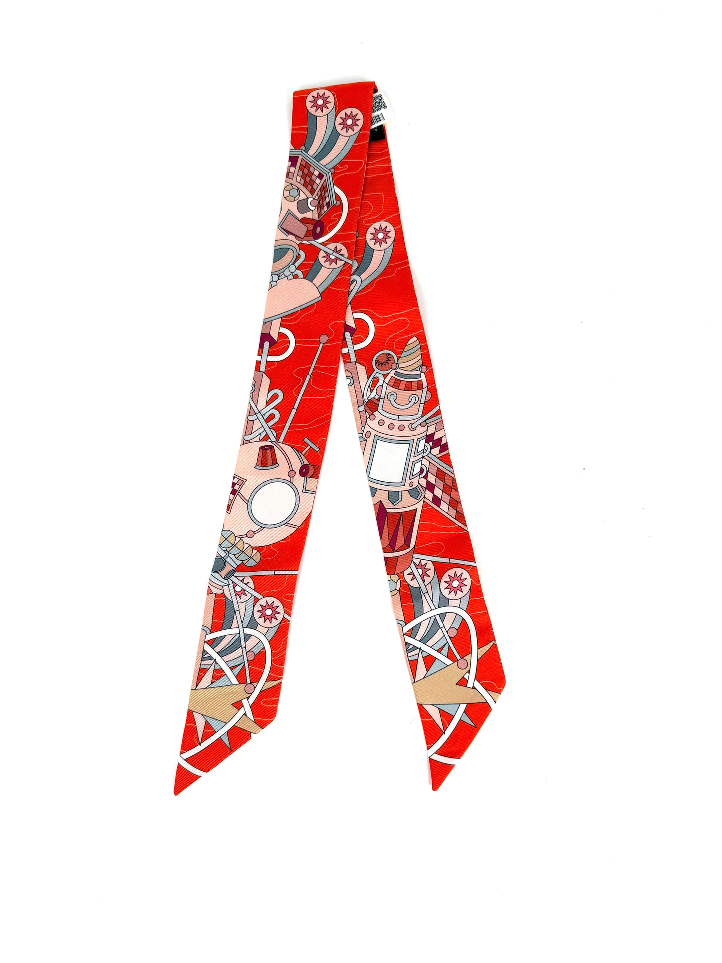 Hermes Odyssey Print Vermillon Orange Rose  Silk Twilly Scarf New
