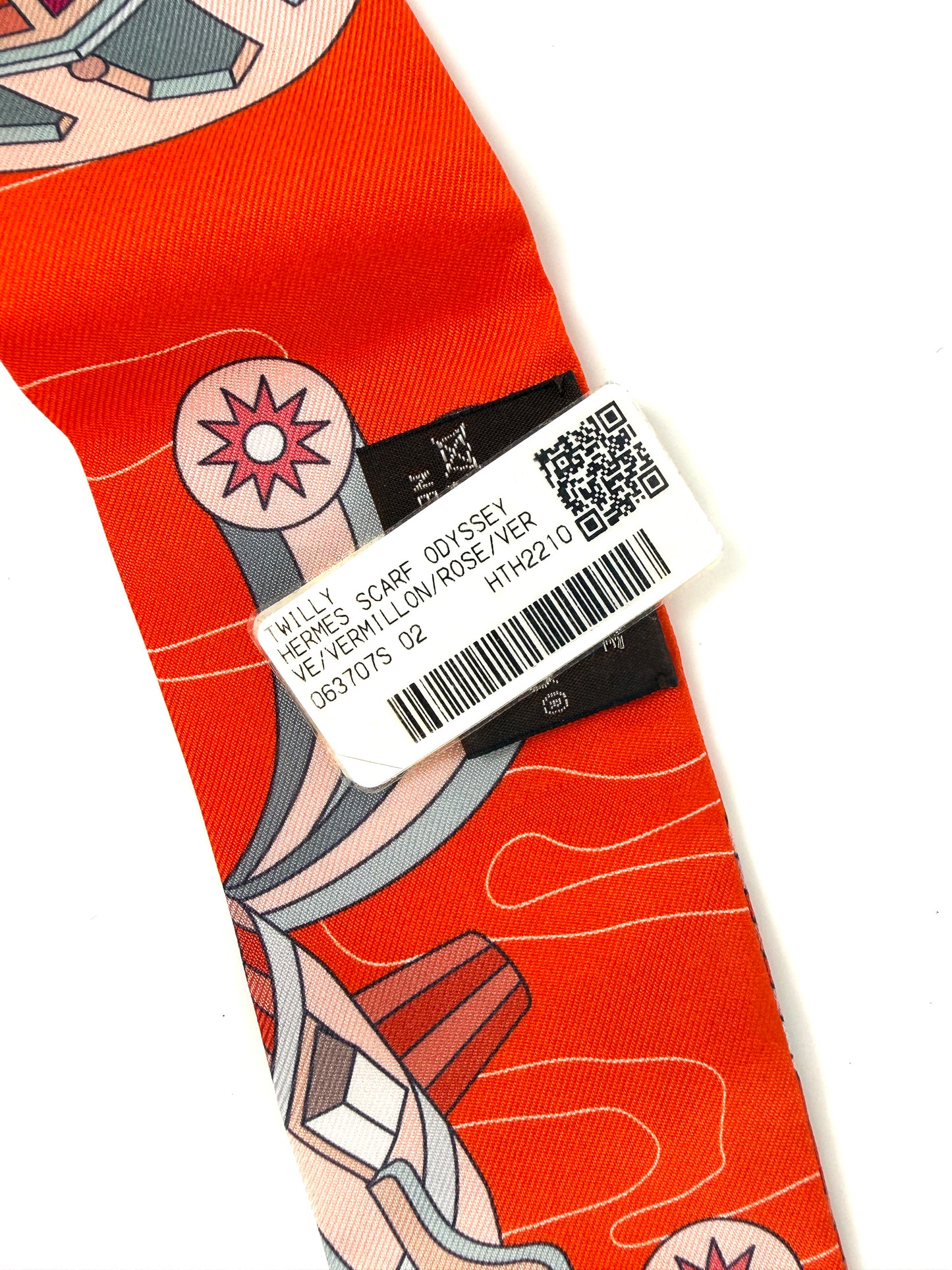 Hermes Odyssey Print Vermillon Orange Rose  Silk Twilly Scarf New
