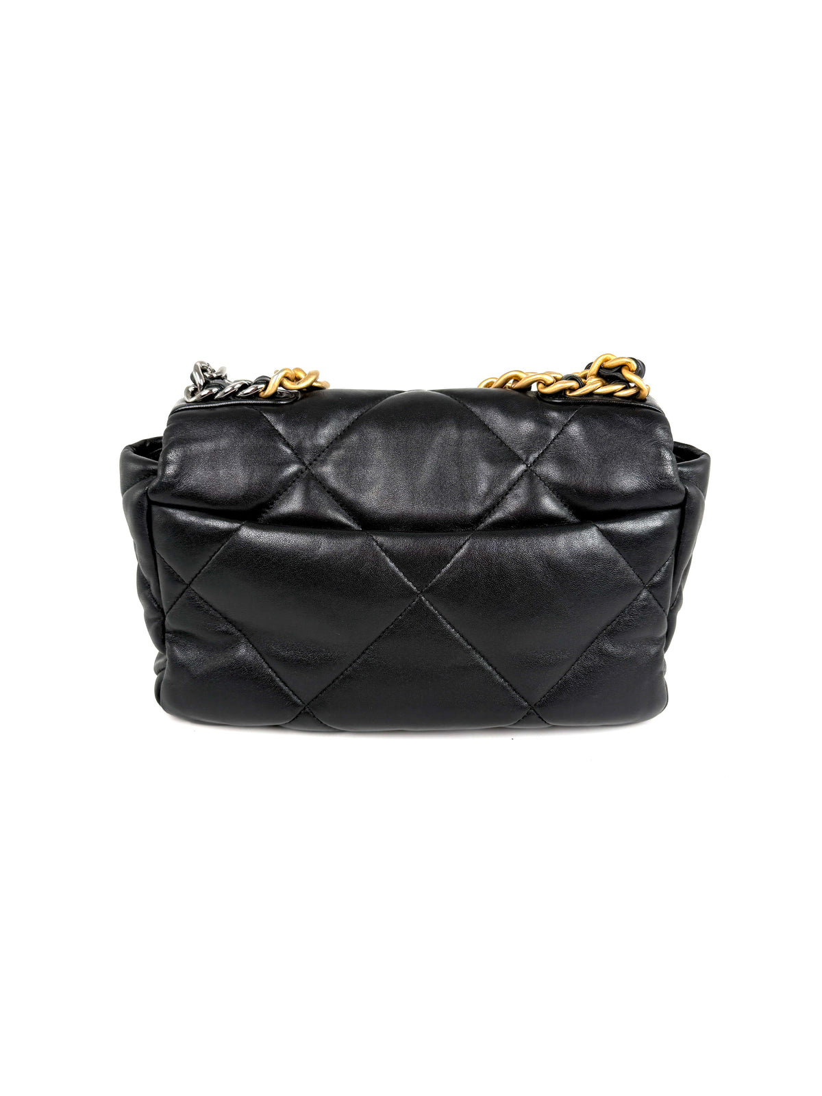 CHANEL 19 Medium Black Goatskin Gold Hardware Quilted Leather  Flap Bag