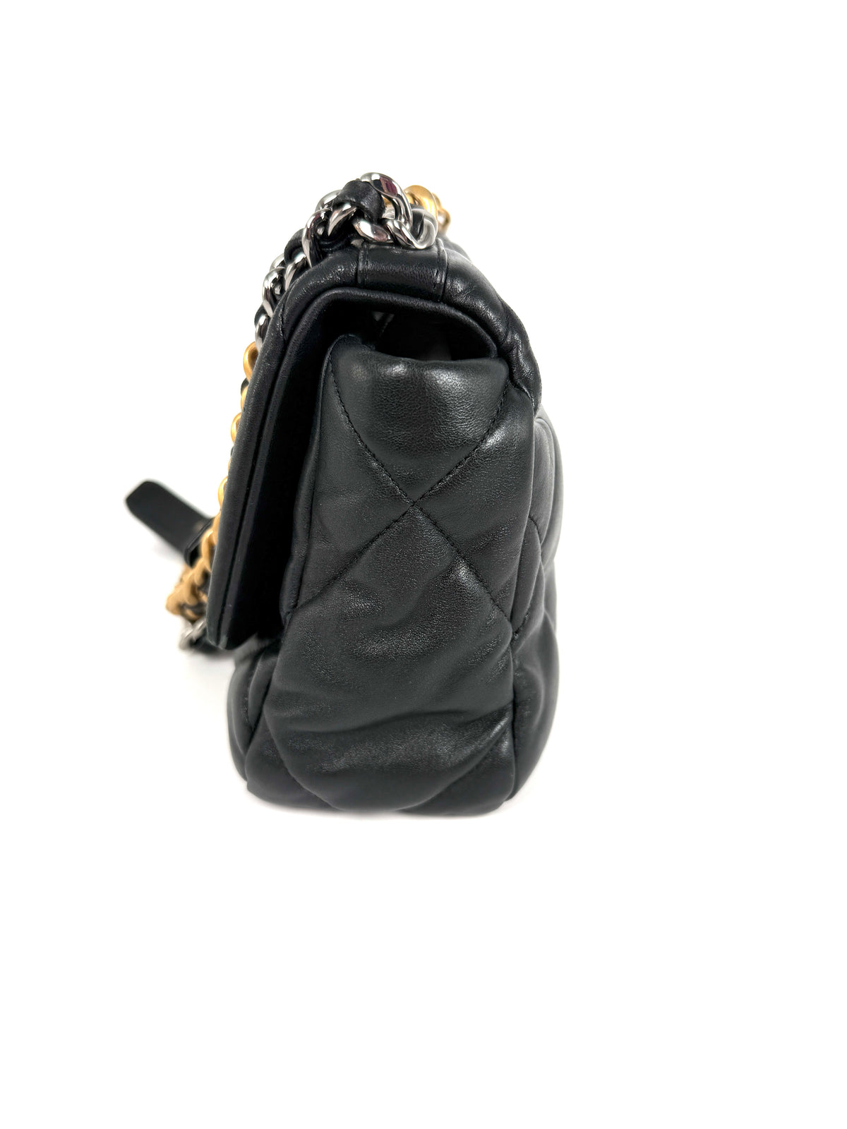 CHANEL 19 Medium Black Goatskin Gold Hardware Quilted Leather  Flap Bag