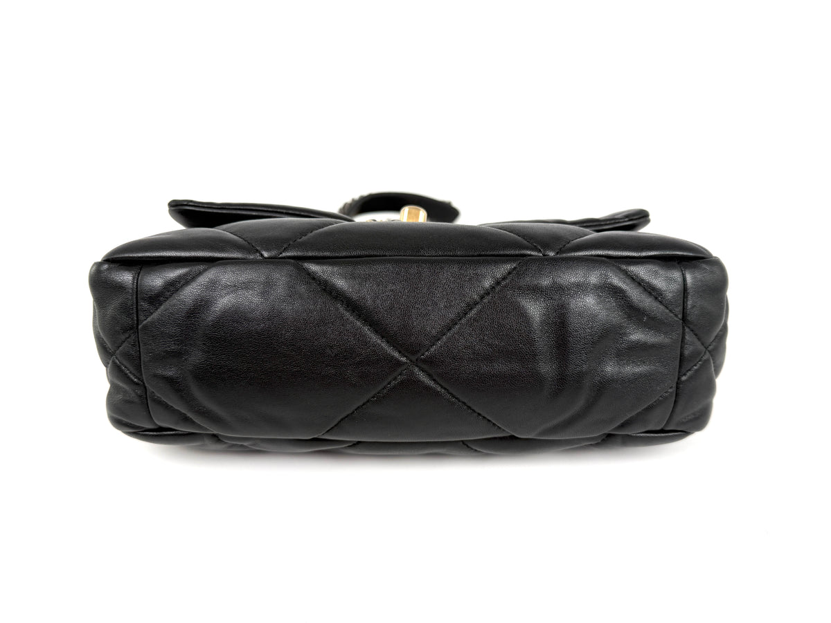 CHANEL 19 Medium Black Goatskin Gold Hardware Quilted Leather  Flap Bag