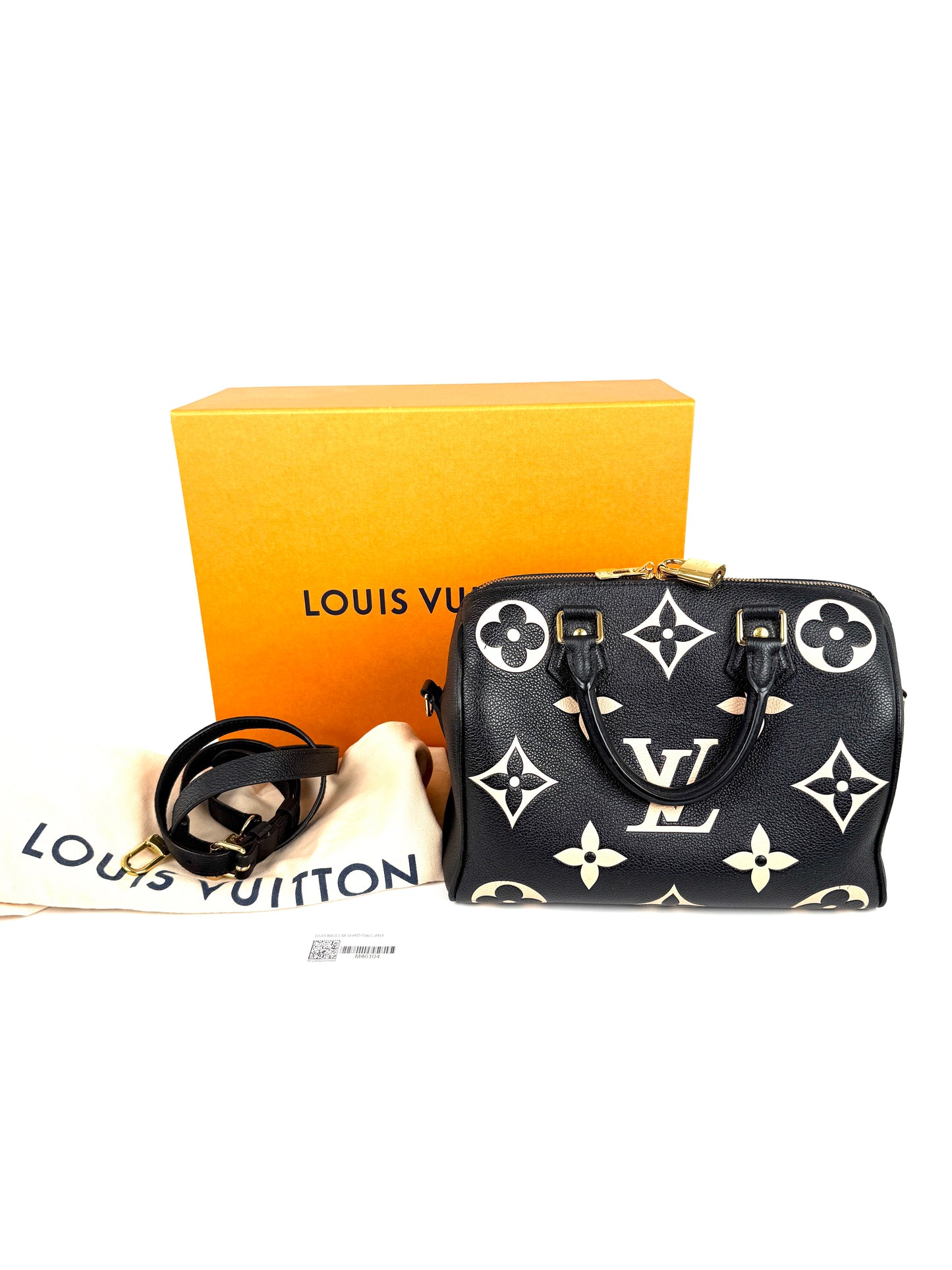 Louis Vuitton Empreinte Giant Monogram Speedy 25 Bandouliere Black Beige Leather Bag