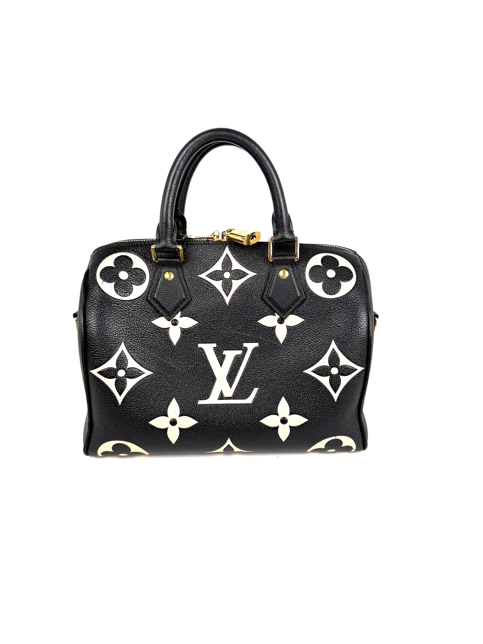 Louis Vuitton Empreinte Giant Monogram Speedy 25 Bandouliere Black Beige Leather Bag