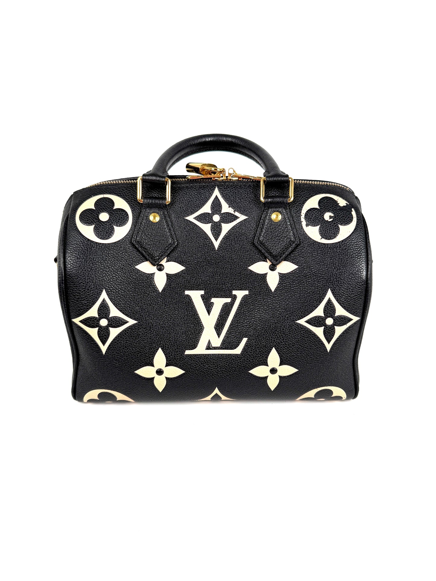 Louis Vuitton Empreinte Giant Monogram Speedy 25 Bandouliere Black Beige Leather Bag