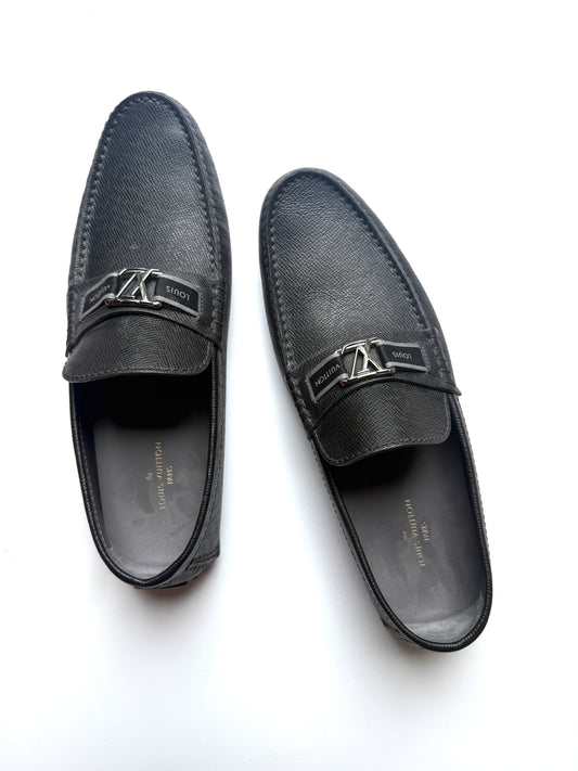 Louis Vuitton Black LV Logo Leather Moccasin Loafer Shoes 9.5