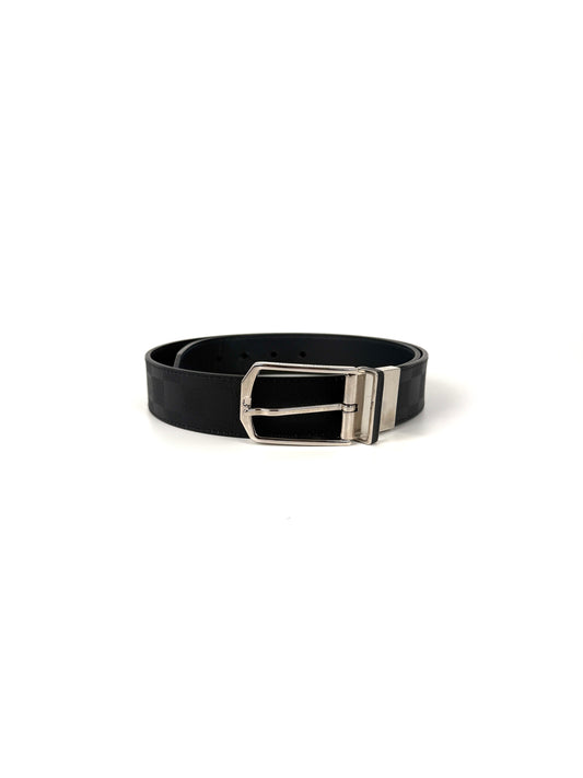 LOUIS VUITTON Black Slender Reversible Buckle Damier Print 35mm Belt 90 36