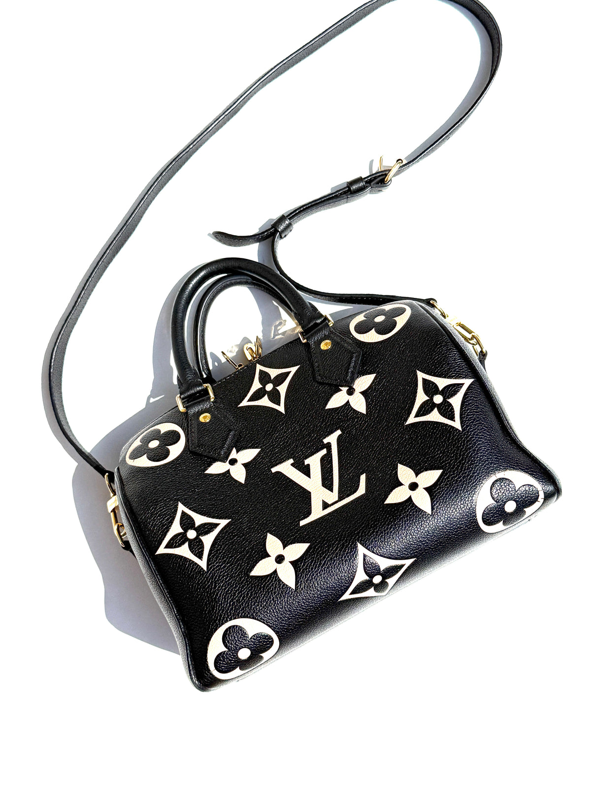 Louis Vuitton Empreinte Giant Monogram Speedy 25 Bandouliere Black Beige Leather Bag