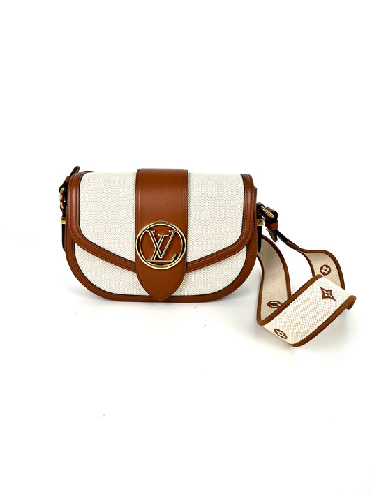 LOUIS VUITTON LV Post 9 Soft MM Brown Tan Canvas Leather Crossbody Shoulder Bag