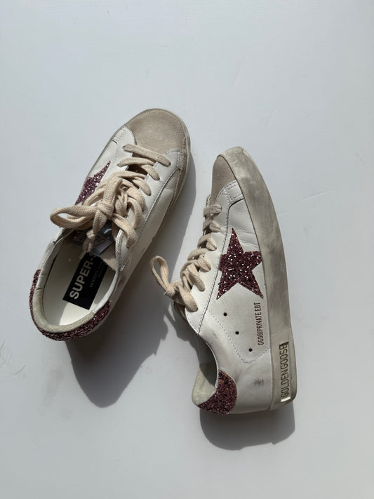 Golden Goose Superstar White Pink Glitter Low Top Private Edition Leather Sneakers 35, 5-5.5