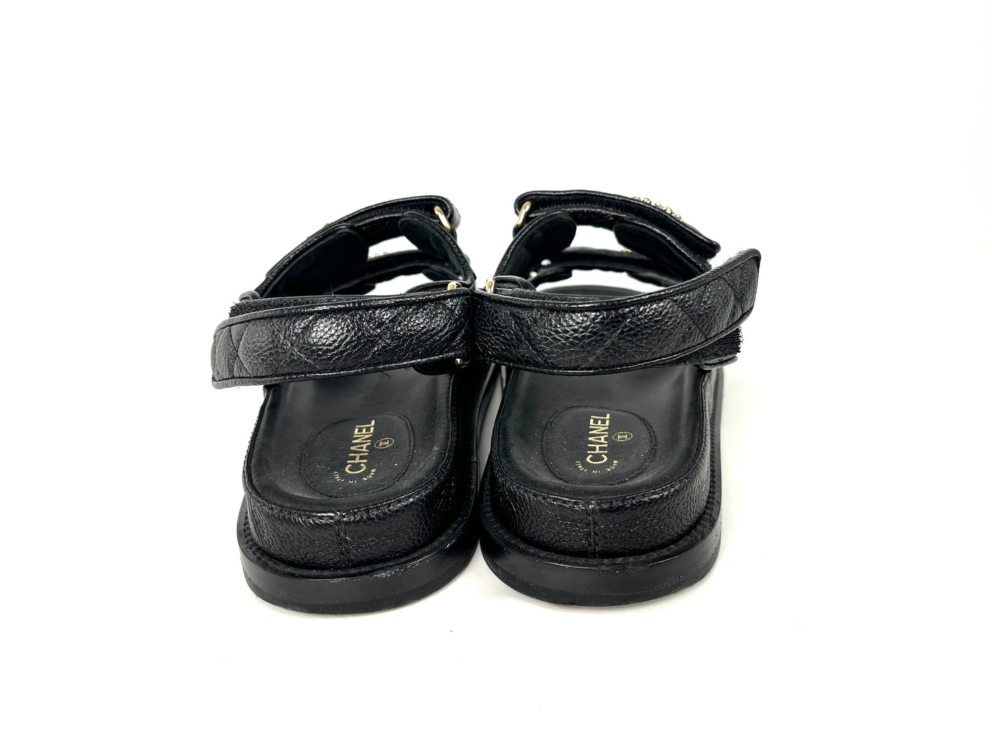 CHANEL Dad Caviar CC Logo Black Leather Sandals 37, 6.5