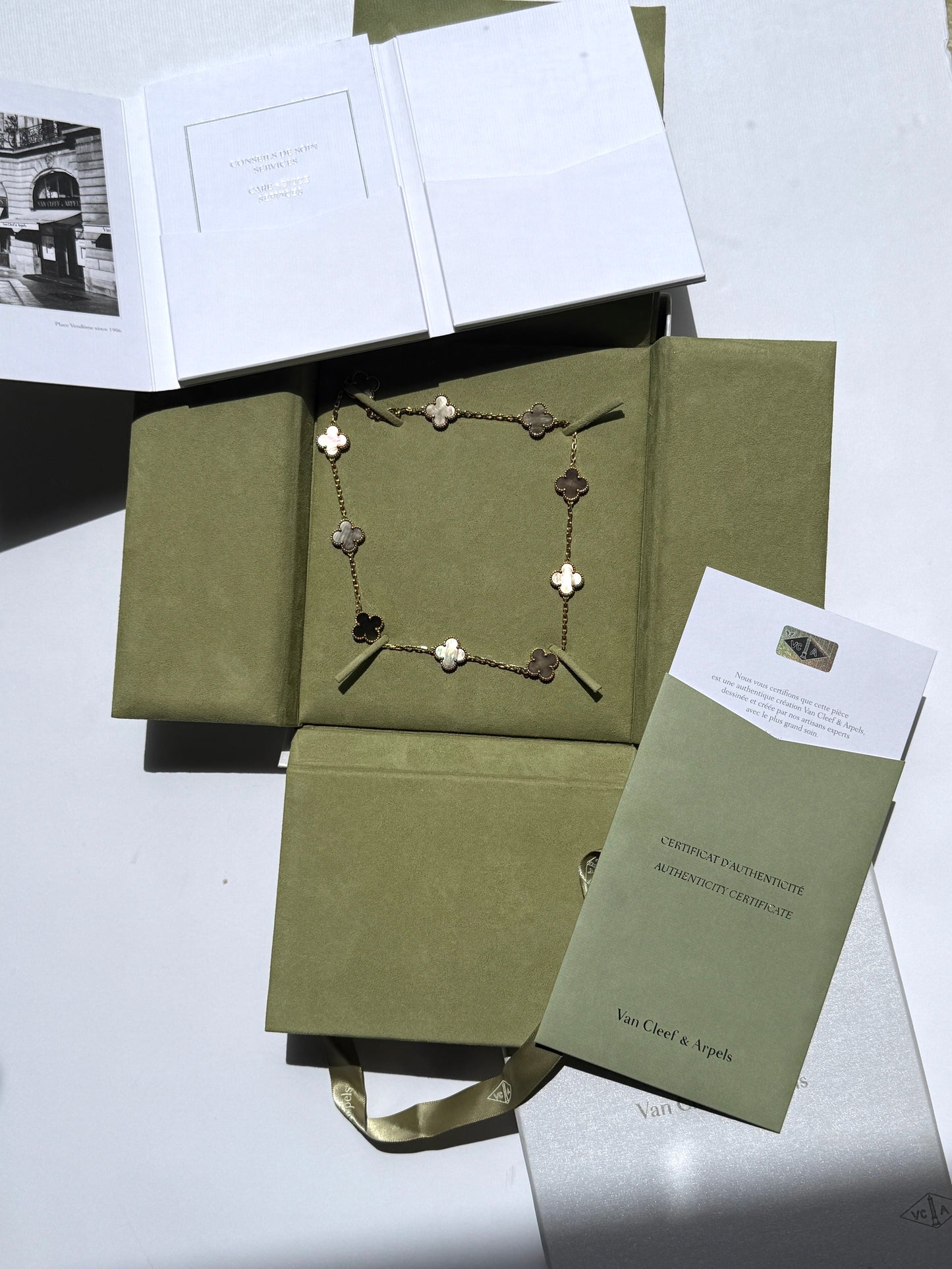 Van Cleef & Arpels Special Order Vintage Alhambra Gray Mother of Pearl 18k Yellow Gold 10 Motif Necklace