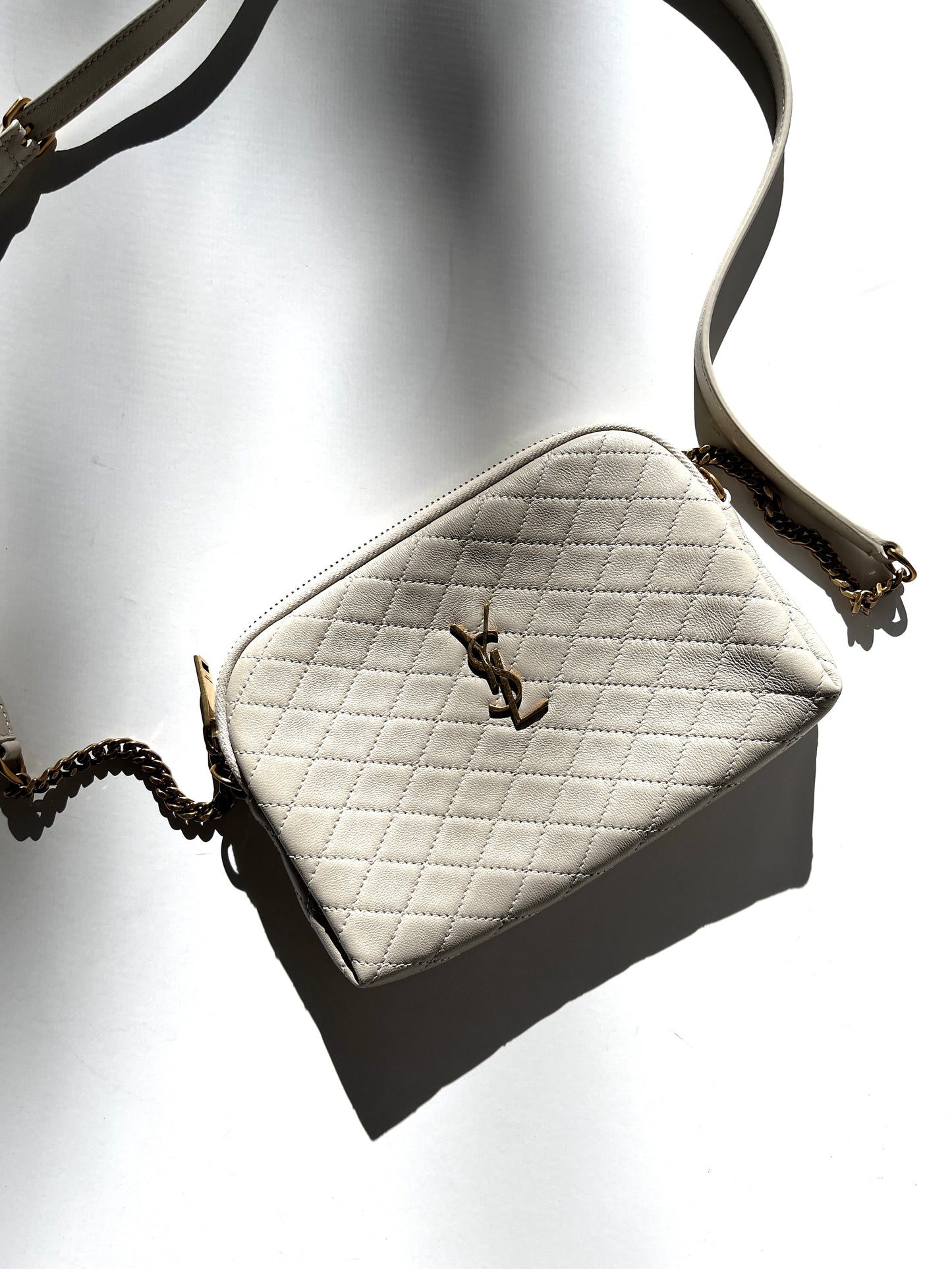 Saint Laurent YSL Mini Gaby Quilted Cream Ivory Crossbody Bag