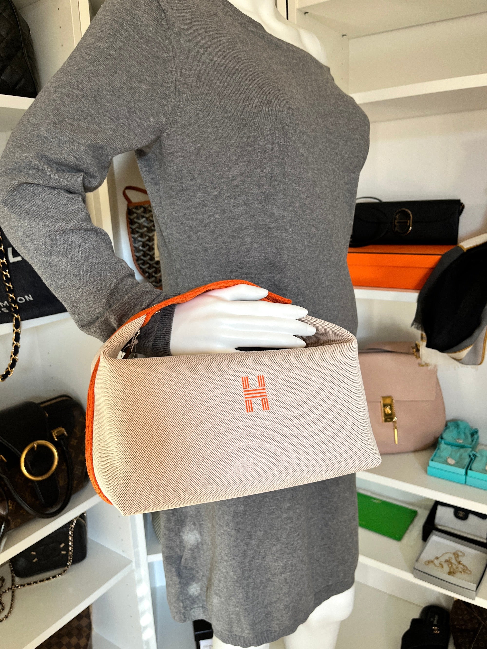 New HERMES Bride A Brac H Canvas GM Natural Orange Pouch Toiletry Bag Fashion Reloved