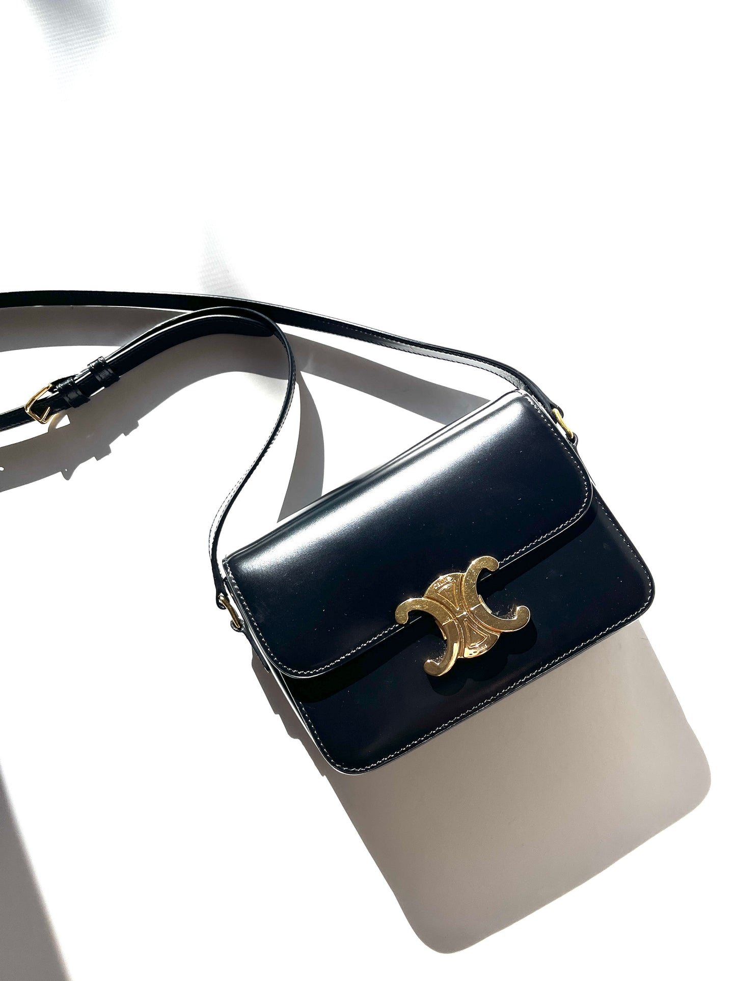 Celine Triomphe Teen Shiny Calfskin Shoulder Crossbody Flap Bag