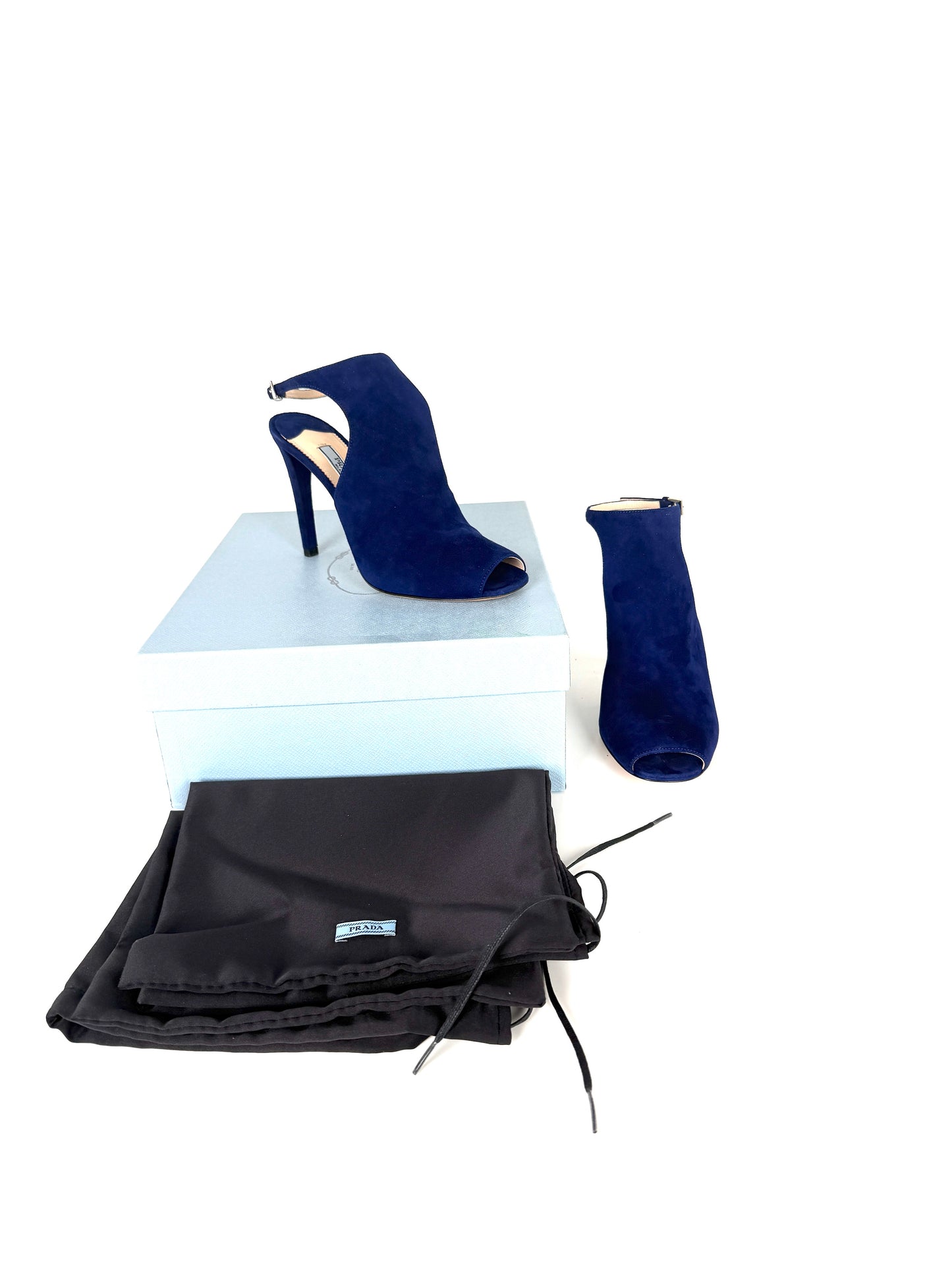 Prada Royal Blue Suede Camoscio Cut out High Heel Sandals 37.5 7 