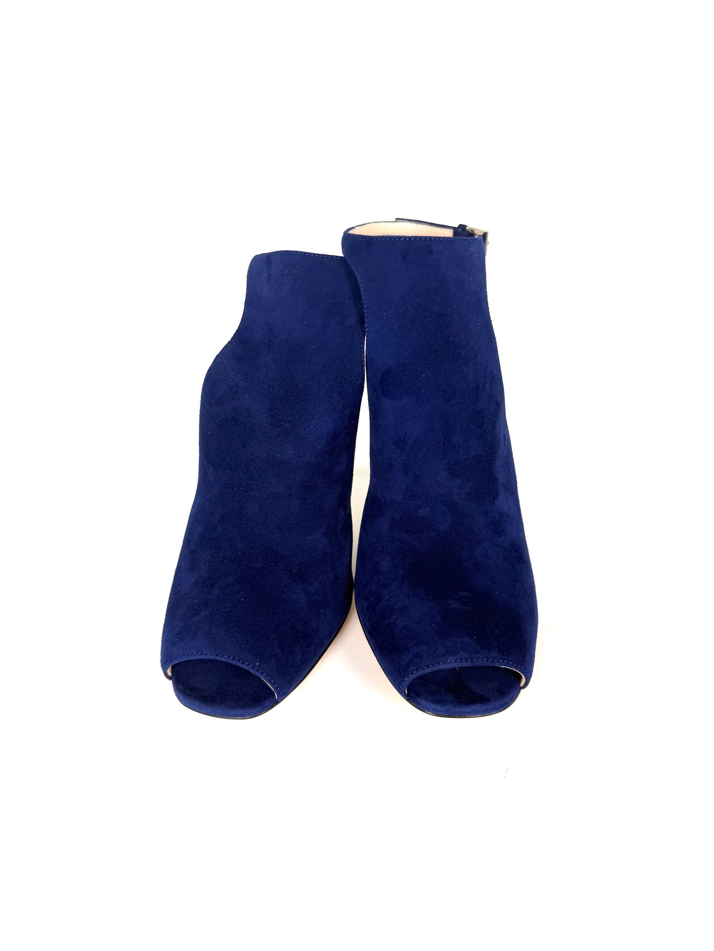 Prada Royal Blue Suede Camoscio Cut out High Heel Sandals 37.5 7