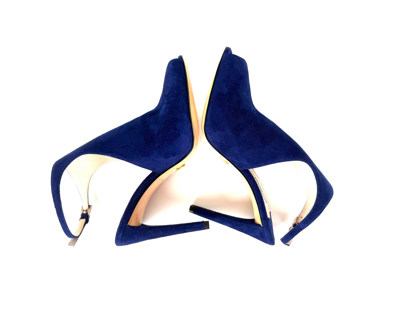 Prada Royal Blue Suede Camoscio Cut out High Heel Sandals 37.5 7