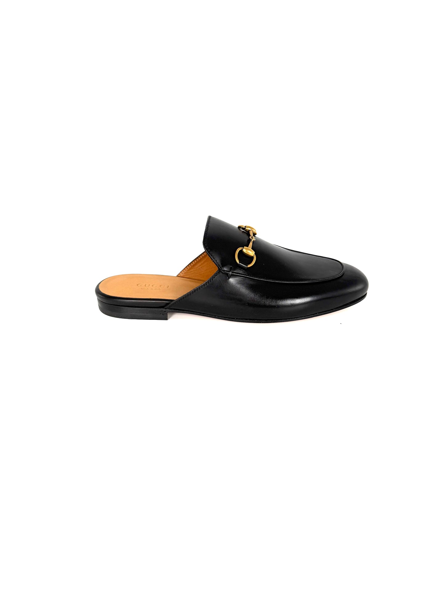 GUCCI Princetown Horsebit Accent Black Leather Slipper Mules 37 7 New