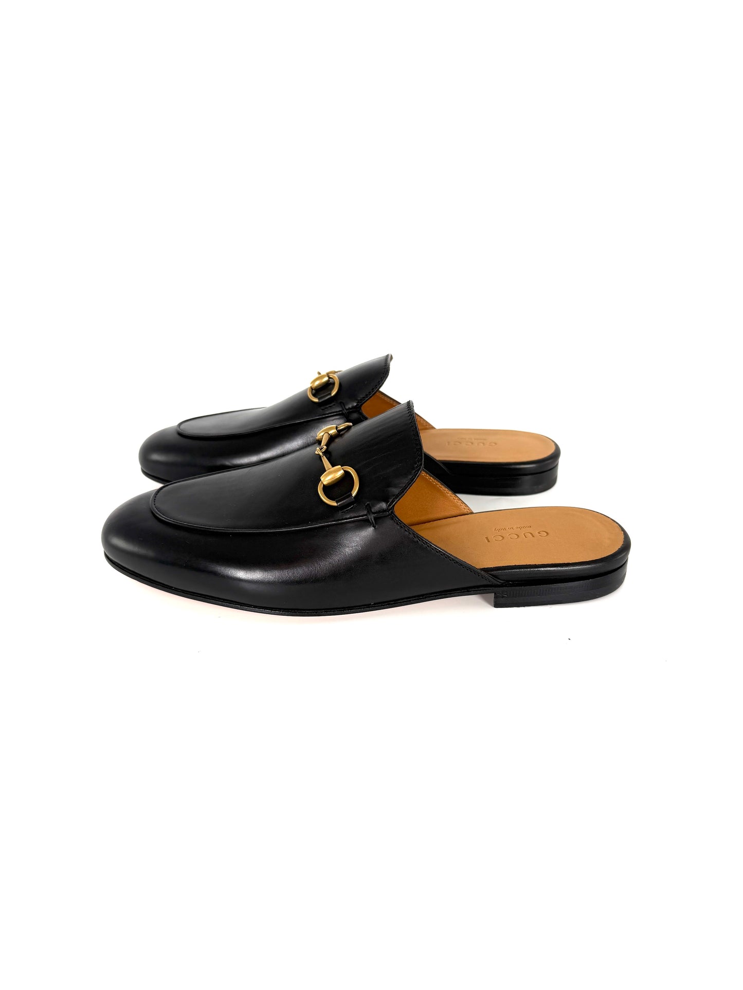 GUCCI Princetown Horsebit Accent Black Leather Slipper Mules 37 7 New