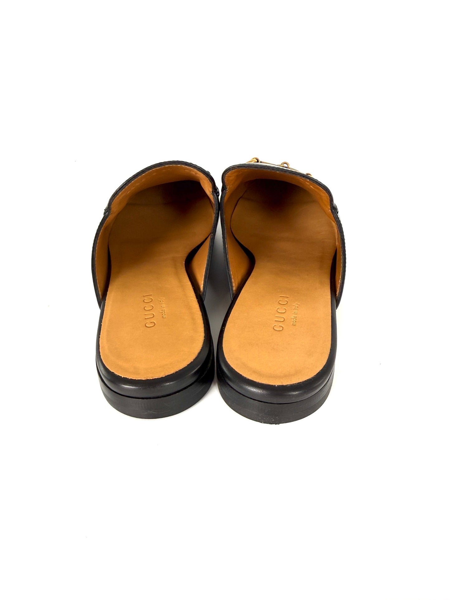 GUCCI Princetown Horsebit Accent Black Leather Slipper Mules 37 7 New